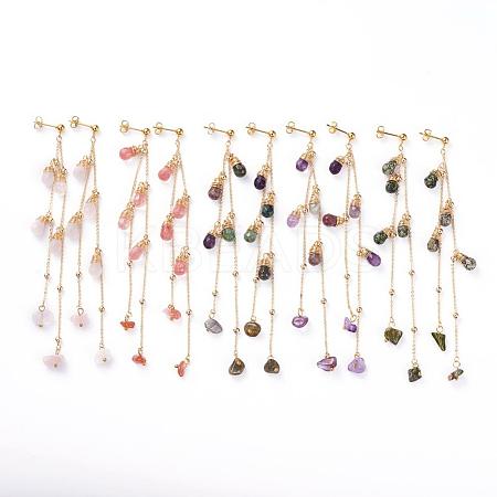 Natural Mixed Gemstone Dangle Stud Earrings EJEW-JE04022-1