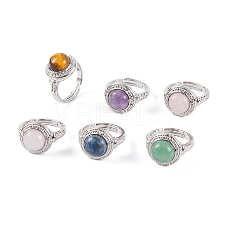 Natural Mixed Stone Round Adjustable Rings RJEW-K271-04P-1