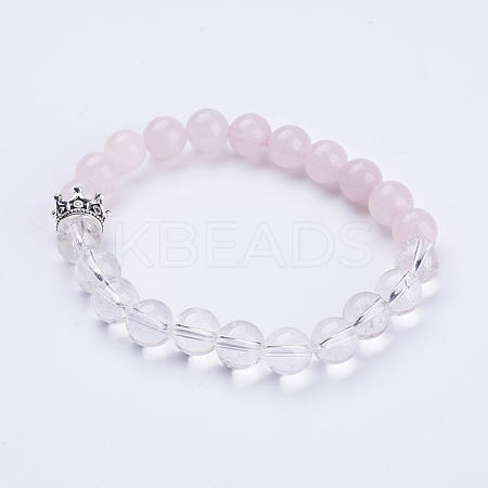 Natural Rose Quartz & Quartz Crystal Stretch Bracelets BJEW-JB03510-02-1