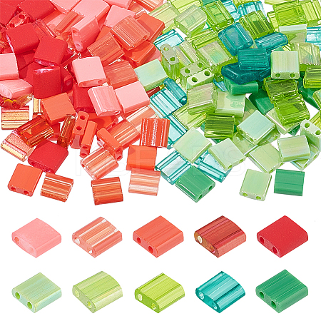 200Pcs 10 Color Two Tone 2-Hole Striped Seed Beads SEED-PH0001-54-1