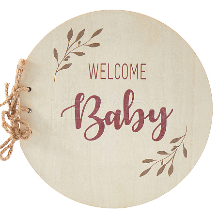 Round with Word Welcome Baby Wood Baby Shower Guest Book Alternatives for Boy or Girl DIY-WH20002-58A-1