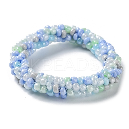 Crochet Glass Beads Braided Stretch Bracelet BJEW-K232-01Q-1
