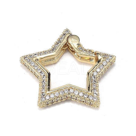 Brass Micro Pave Clear Cubic Zirconia Spring Gate Rings ZIRC-F120-004G-1