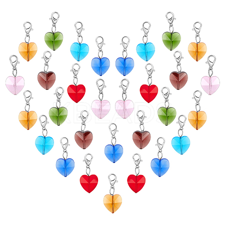 28Pcs 7 Colors Faceted Heart Glass Pendants Decoration HJEW-PH02042-1