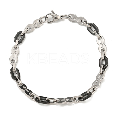 Two Tone 201 Stainless Steel Oval & Cross Link Chain Bracelet BJEW-B078-43BP-1