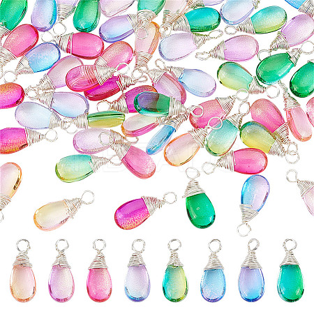 64Pcs 8 Colors Glass Pendants PALLOY-HY00060-1