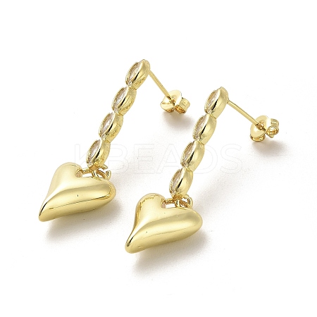 Heart Rack Plating Brass Micro Pave Clear Cubic Zirconia Dangle Stud Earrings EJEW-M240-06G-1