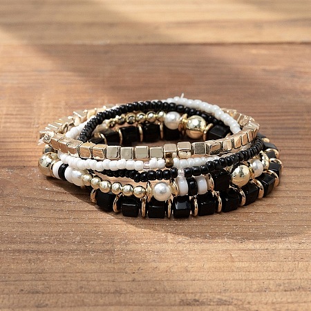 Bohemian Vacation Style Glass Beaded Stackable Stretch Bracelets Set for Women OG4119-10-1