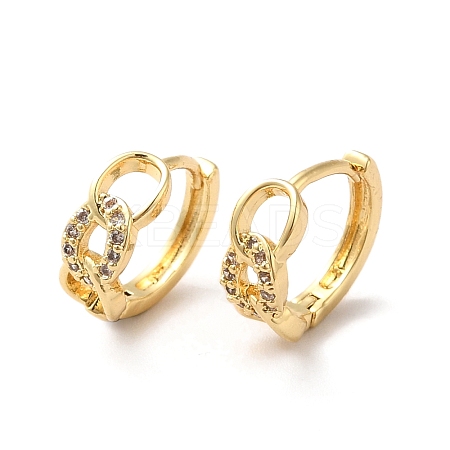 Clear Cubic Zirconia Curb Chains Shape Hoop Earrings ZIRC-Q201-23G-1