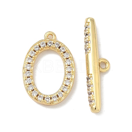 Oval Brass Micro Pave Clear Cubic Zirconia Toggle Clasps KK-G548-25G-1