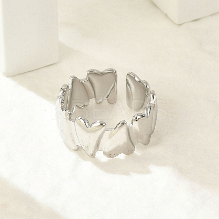 Heart 304 Stainless Steel Open Cuff Rings for Women LS-RJEW-G338-19P-1
