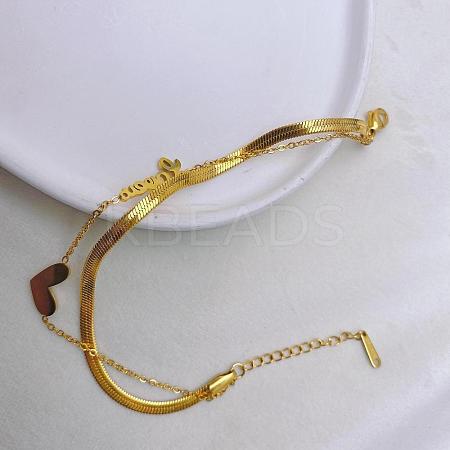 Heart & Word 304 Stainless Steel Snake Chain Double Layer Anklets for Women FS-WG96390-02-1