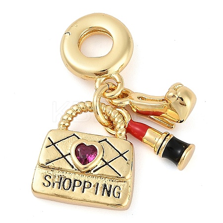 Rack Plating Brass Clear Cubic Zirconia Makeup European Dangle Charms KK-P287-34C-G-1