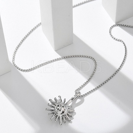 304 Stainless Steel Sunflower Pendant Box Chain Necklaces for Women NJEW-R011-01P-1