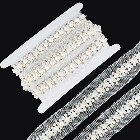 1.9 Yards Grenadine Mesh Lace Trim with Resin Beads and Rhinestone OCOR-FG0002-98B-1