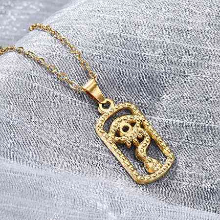 Rectangle with Eye 304 Stainless Steel Pendant Necklaces NJEW-H059-19G-1