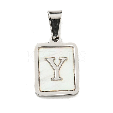 304 Stainless Steel Pave Natural White Shell Pendants STAS-S130-03P-Y-1