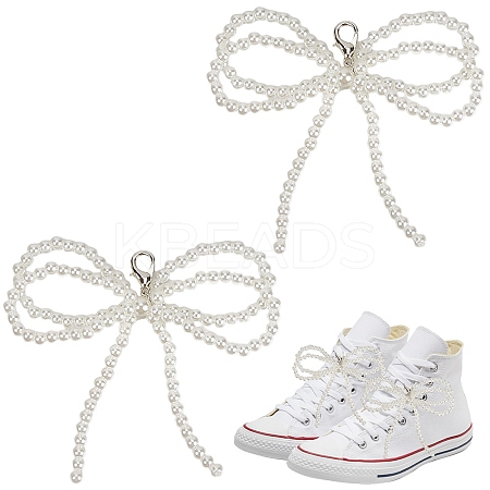Plastic Imitation Pearl Bowknot Shoe Charms DIY-WH20002-152A-1