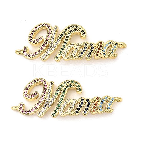 Mother's Day Brass Micro Pave Cubic Zirconia Word Mama Connector Charms KK-M324-01C-G-1