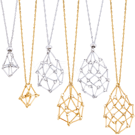 2 Sets 2 Colors 304 Stainless Steel Cuboid Link Chain Macrame Pouch Empty Stone Holder Necklace Making NJEW-BBC0001-40-1
