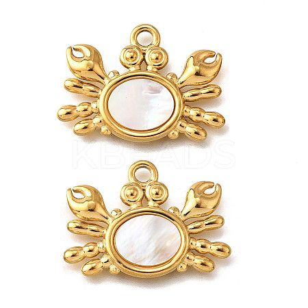 304 Stainless Steel Pave Natural White Shell Pendants STAS-C122-21A-02G-1