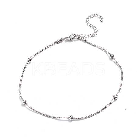 Tarnish Resistant 304 Stainless Steel Round Snake Chain Anklets LS-AJEW-G024-13P-1