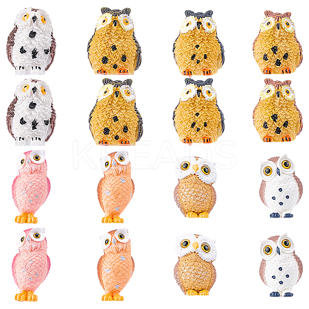 16Pcs 8 Styles Resin Owl Figurines DJEW-DR0001-09-1