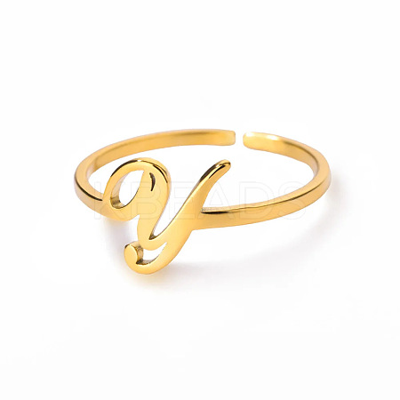 Adjustable 201 Stainless Steel Letter Open Cuff Rings for Women FS-WG61269-25-1