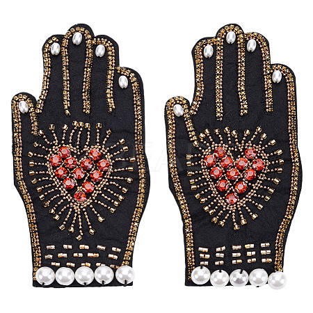 2Pcs Felt & Glass Rhinestone & Plastic Pearl Sew on Appliques PATC-MA0001-21-1
