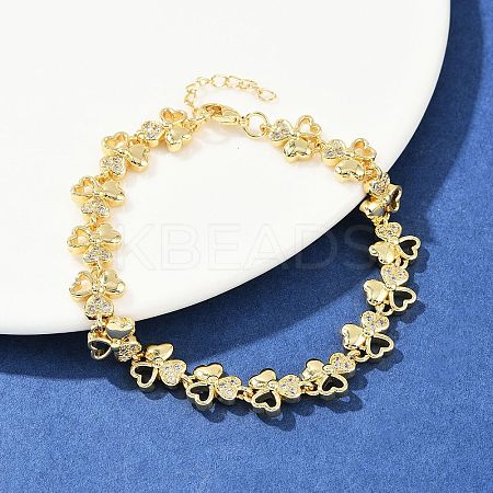 Brass Micro Pave Clear Cubic Zirconia Link Bracelets for Women BJEW-F504-14G-1