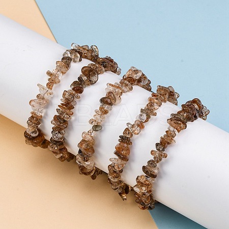 Natural Rutilated Quartz Chip Beaded Stretch Bracelets for Women Men BJEW-L038-01A-1