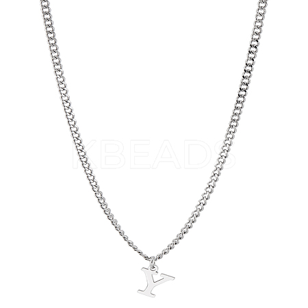1Pc 304 Stainless Steel Letter Pendant Necklaces NJEW-LP0001-33Y-P-1