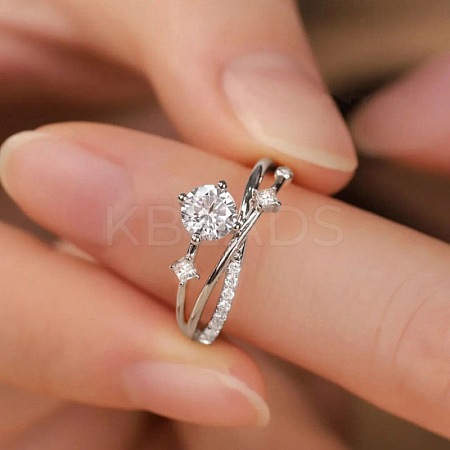 Retro Brass Micro Pave Clear Cubic Zirconia Finger Rings for Women FS-WG492FF-01-1