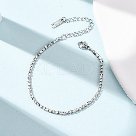304 Stainless Steel Rhinestone Cup Chain Bracelets for Women BJEW-P376-01P-01-1