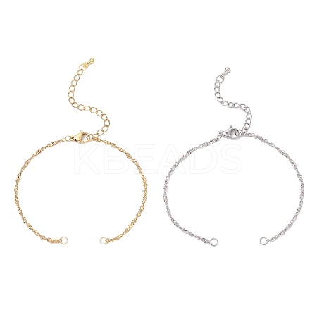 2Pcs 2 Colors 304 Stainless Steel Singapore Chain Bracelet Making AJEW-JB01345-1