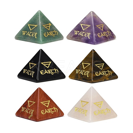 6Pcs Natural Obsidian &  Red Jasper & Amethyst & Tiger Eye & Rose Quartz & Green Aventurine Orgonite Pyramid Display Decorations G-C186-06-1