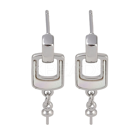 Brass with Shell Stud Earring Findings KK-G497-32P-1