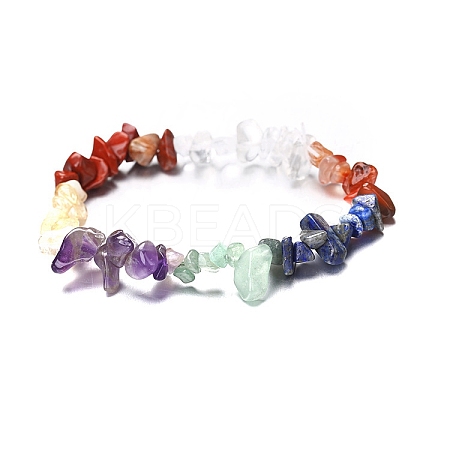 Natural & Synthetic Mixed Gemstone Chips Beaded Stretch Bracelet for Women PW-WG72437-01-1
