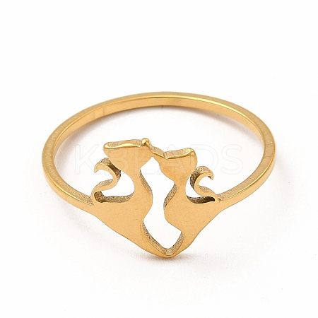 201 Stainless Steel Double Cat Finger Ring for Women RJEW-K239-04G-1