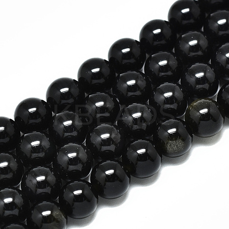 Natural Golden Sheen Obsidian Strands Beads G-R485-09-8mm-1