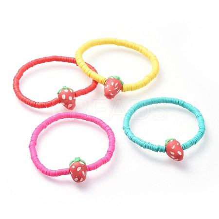 Eco-Friendly Handmade Polymer Clay Beads Kids Stretch Bracelets BJEW-JB04613-M-1