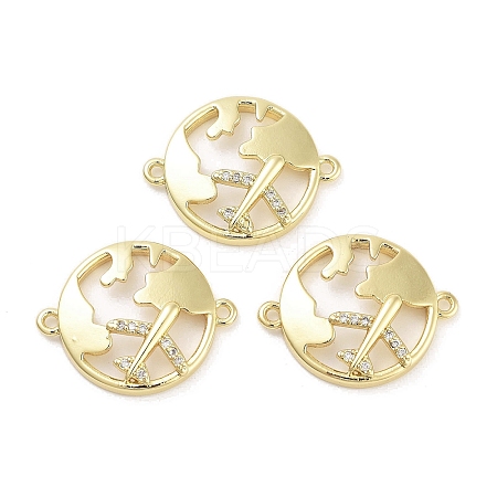 Rack Plating Brass Pave Clear Cubic Zirconia Plane with Map Connector Charms KK-Z064-43G-1