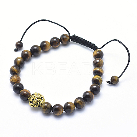 Tibetan Style Alloy Lion Adjustable Braided Bead Bracelets BJEW-SZ0001-71-1