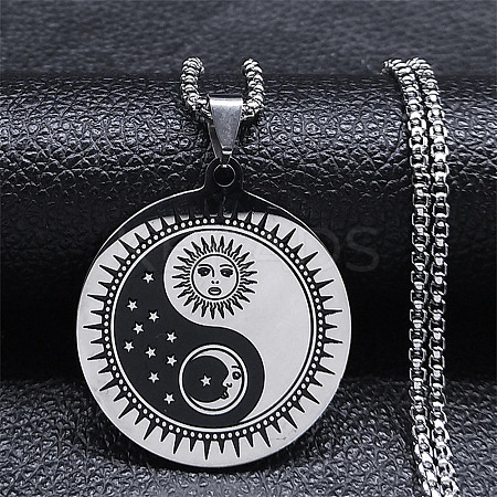 Non-Tarnish 201 Stainless Steel Pendant Necklace with Box Chains NJEW-H015-02P-1