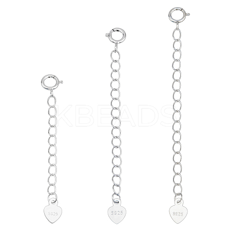 3Pcs 3 Styles Sterling Silver Curb Chain Extender FIND-ME0002-35-1