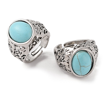 Oval Synthetic Turquoise Cuff Rings RJEW-B107-12AS-01-1