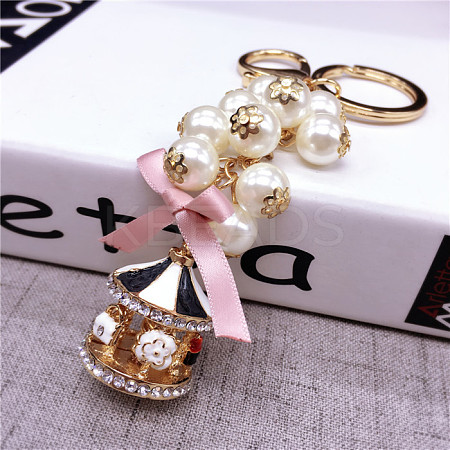 Fashionable Pearl Keychain for Ladies' Handbags - Rotating Carousel Keyring Pendant LS-ST2825842-1