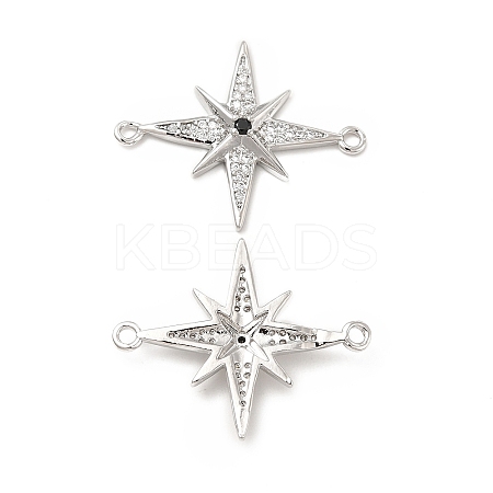 Brass Micro Pave Clear & Black Cubic Zirconia Connector Charms KK-E068-VB041-1