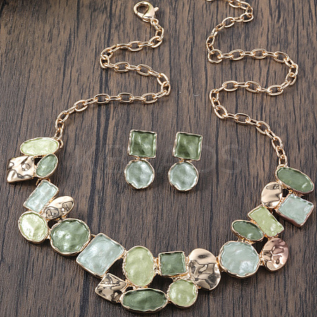 Flat Round & Oval & Square Zinc Alloy Enamel Pendant Necklaces & Stud Earrings Sets WG42338-05-1