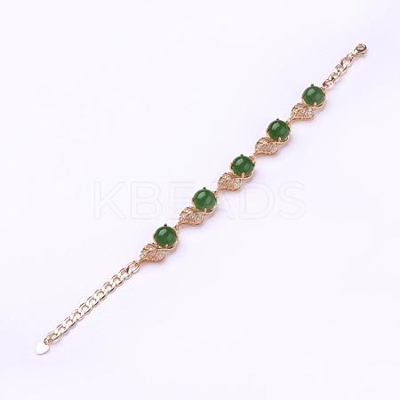Natural Jade Brass Bracelets BJEW-G566-02G-1
